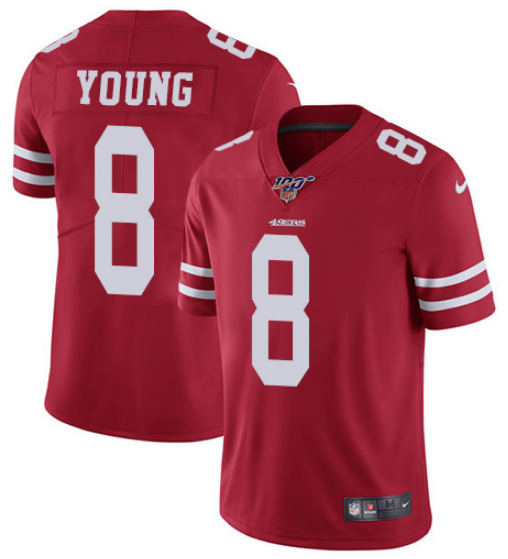 Men's San Francisco 49ers 100th #8 Steve Young Red Vapor Untouchable Limited Stitched NFL Jersey